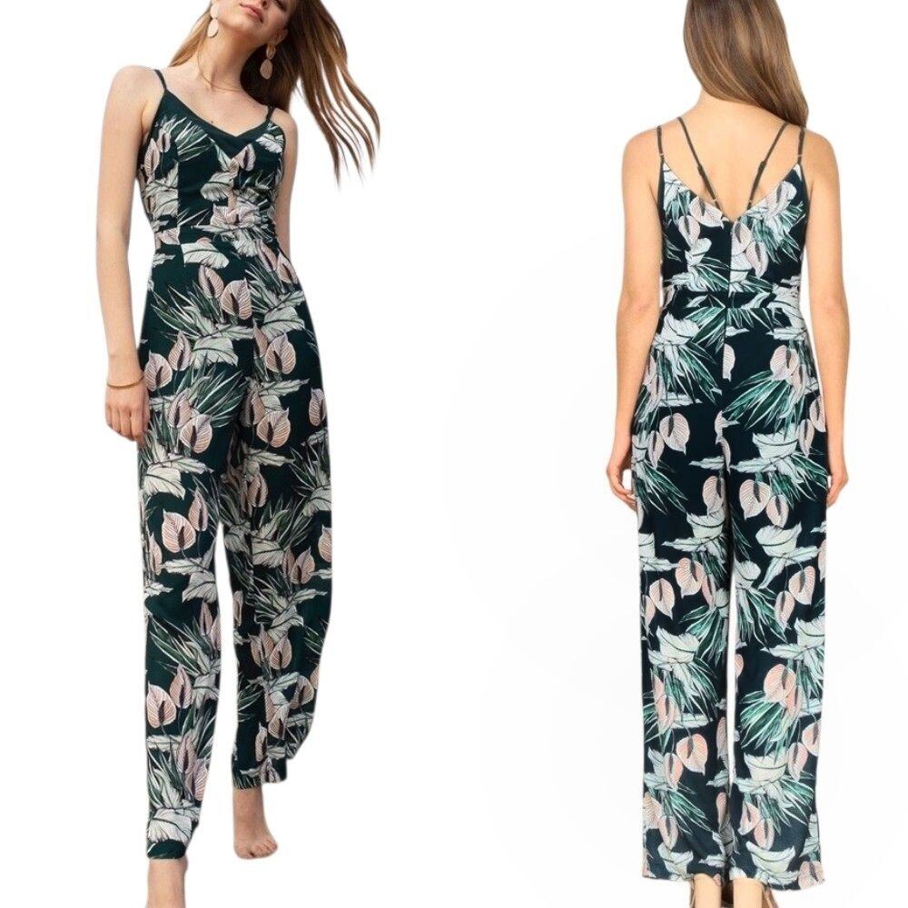 Adelyn Rae XS Nissa Tropical Floral Jumpsuit Zipper Retro Resort Island Summer